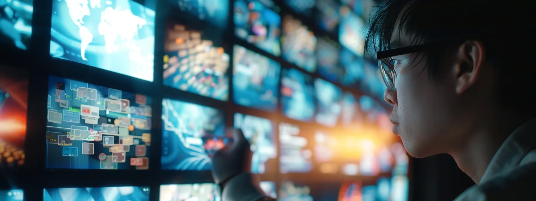 a person carefully examining a computer screen full of broken links on relevant websites, ready to offer valuable content as replacements.