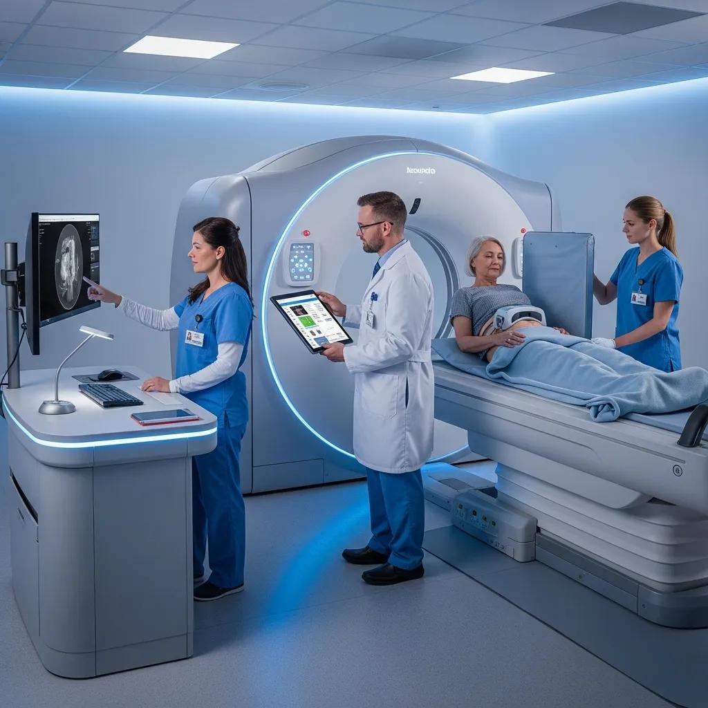 AI-enabled CT scanner in a clinical setting highlighting product liability in healthcare