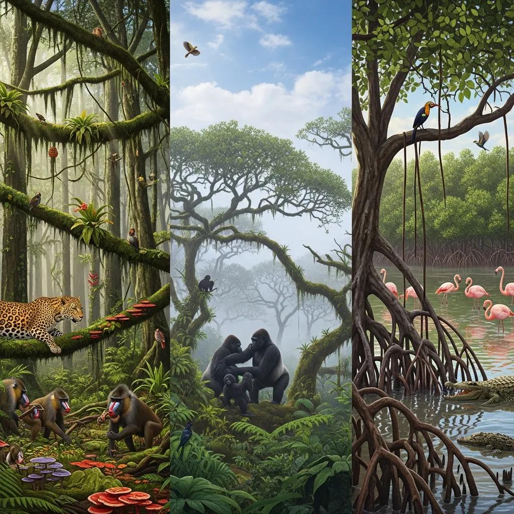 Diverse ecosystems of Africa's forests showcasing rich biodiversity and vibrant landscapes