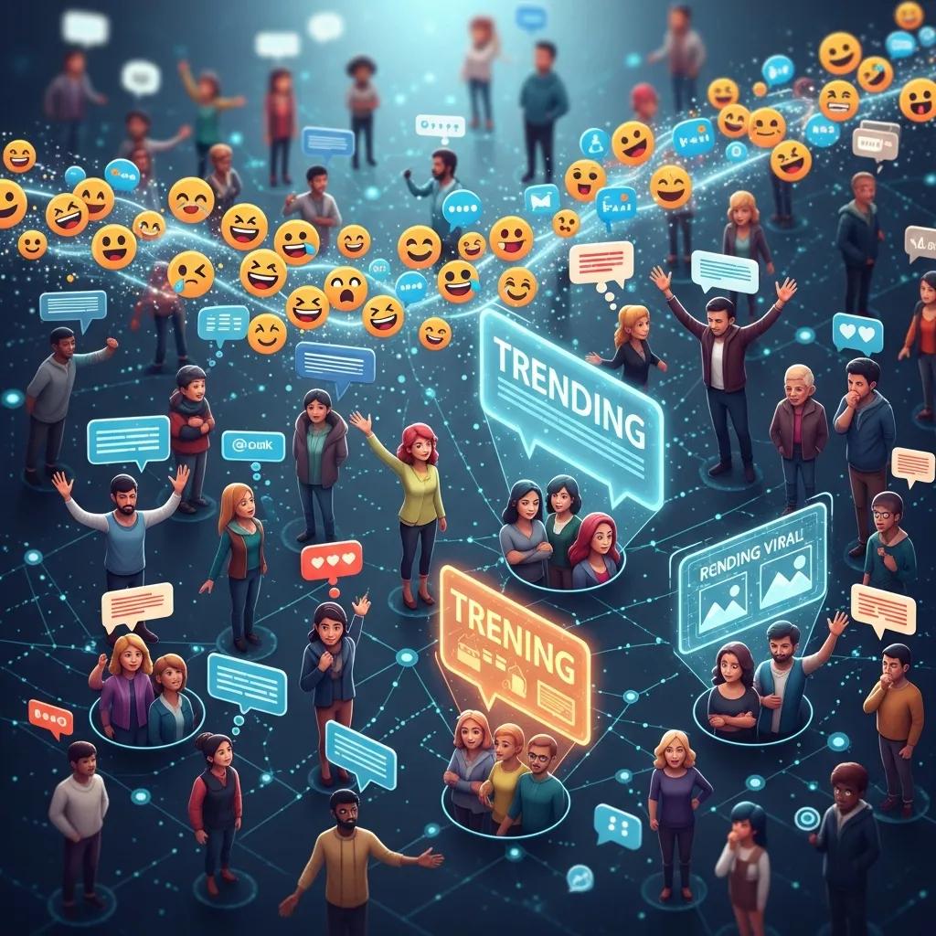 A vibrant social media landscape visually representing collective consciousness and shared emotions among users.